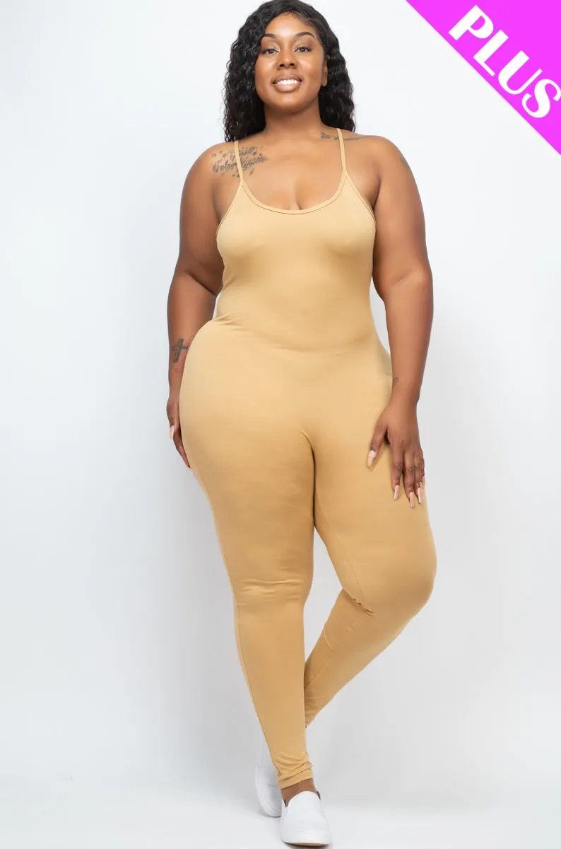 Plus Size Solid Bodycon Cami Jumpsuit