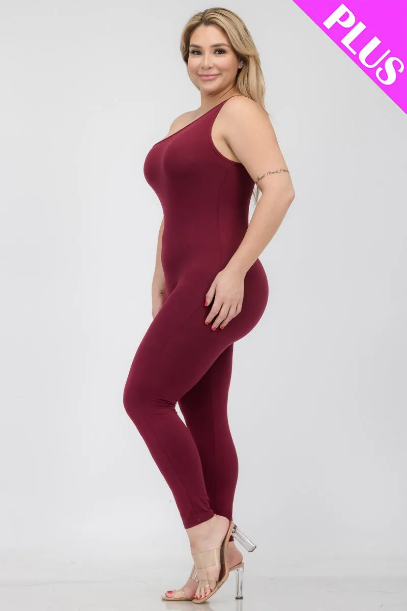 Plus Size Solid Color One Shoulder Jumpsuit (CAPELLA)
