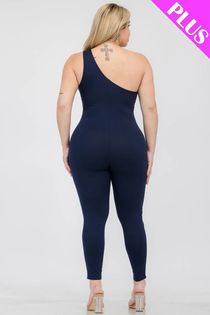 Plus Size Solid Color One Shoulder Jumpsuit (CAPELLA)
