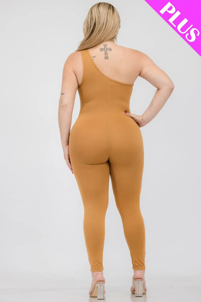 Plus Size Solid Color One Shoulder Jumpsuit (CAPELLA)