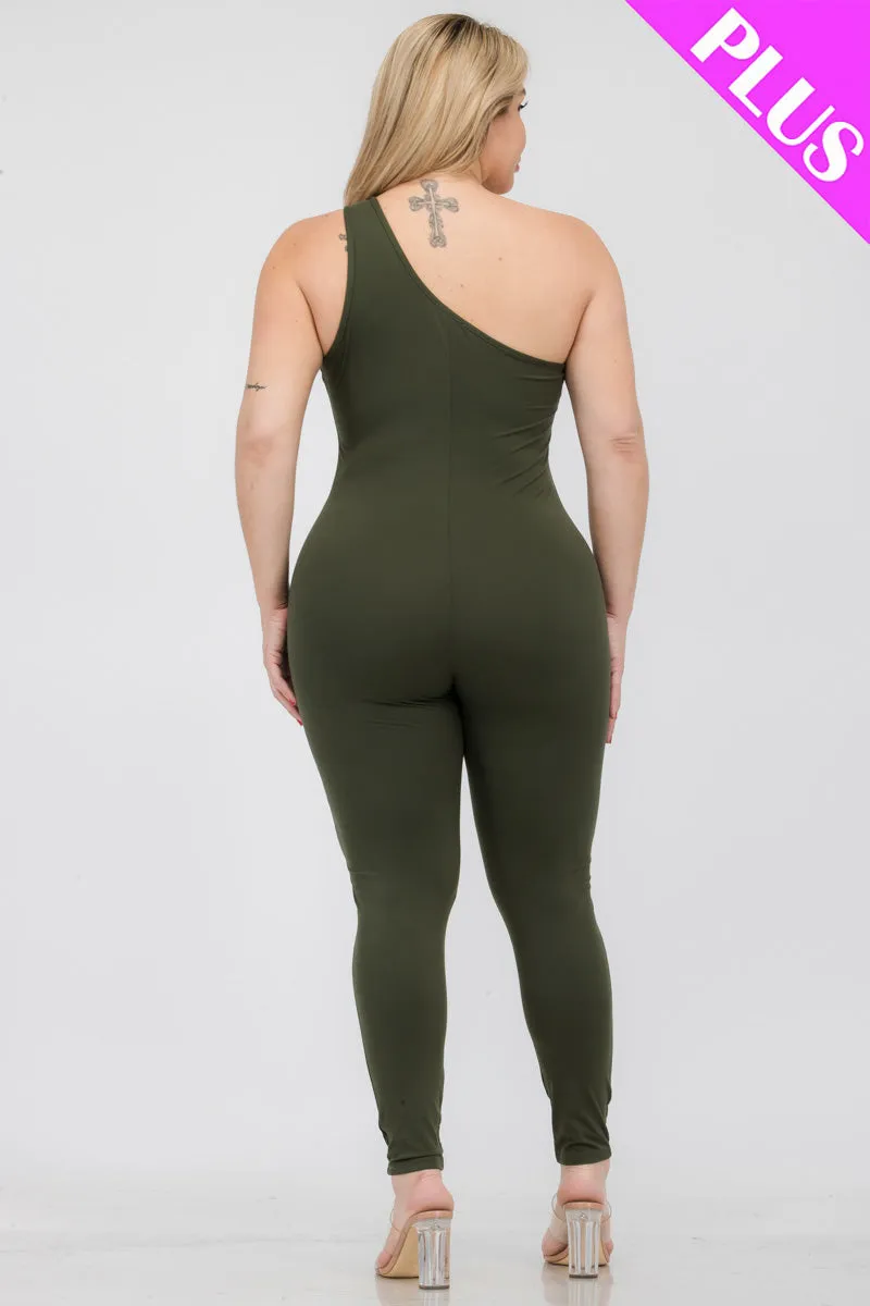 Plus Size Solid Color One Shoulder Jumpsuit (CAPELLA)