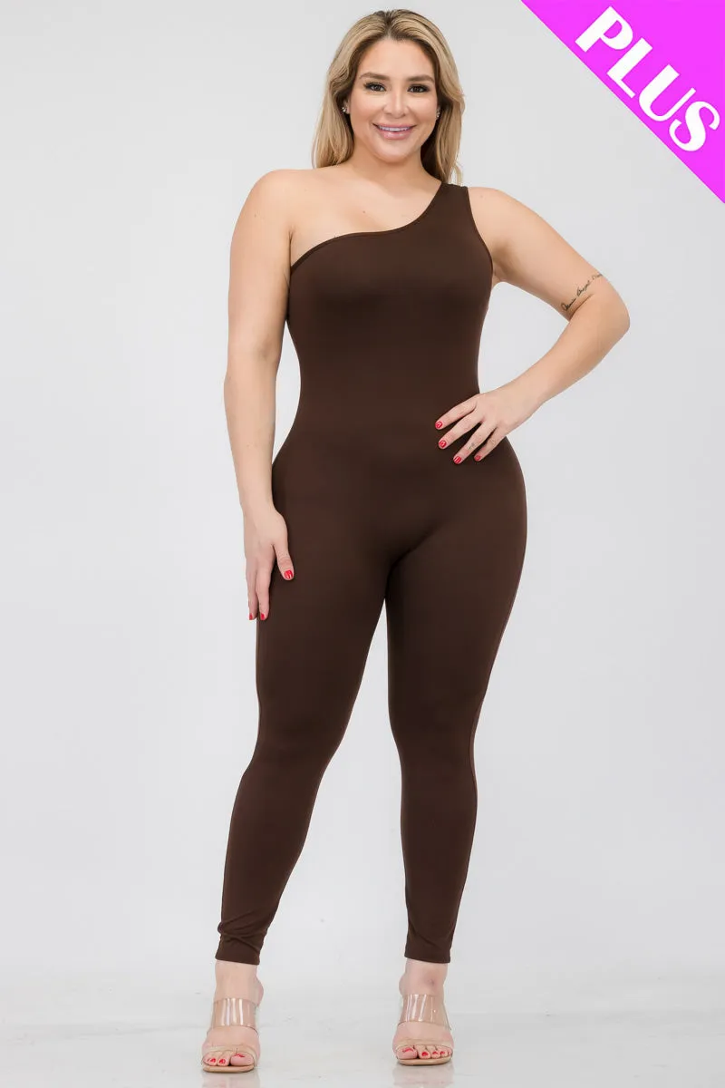 Plus Size Solid Color One Shoulder Jumpsuit (CAPELLA)