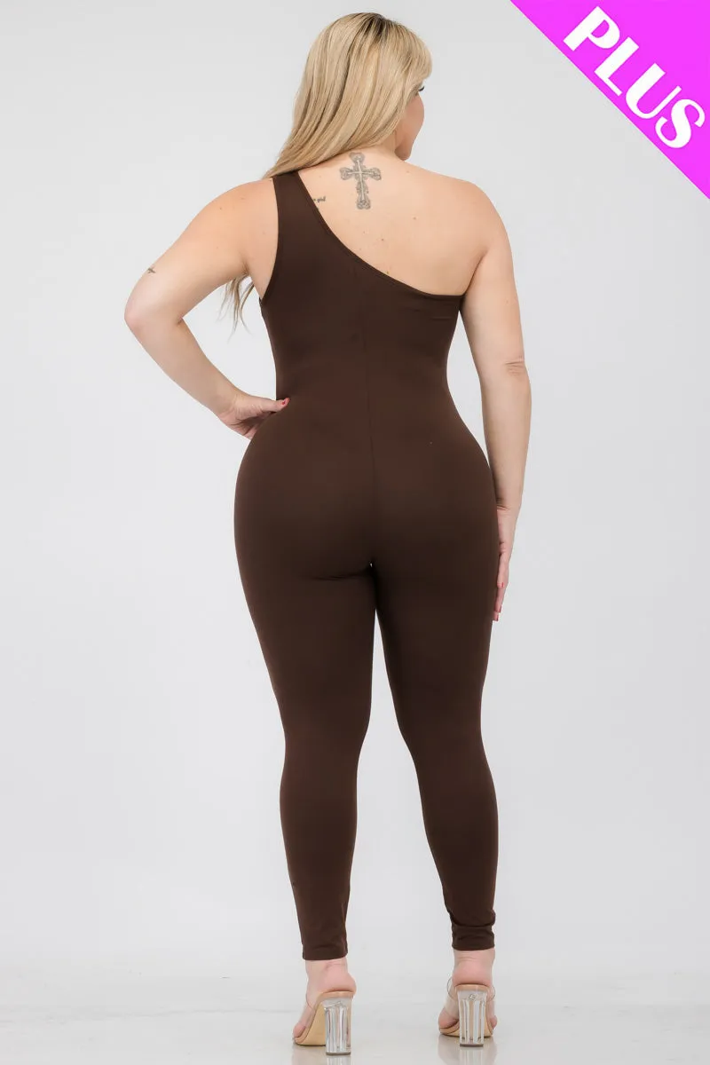 Plus Size Solid Color One Shoulder Jumpsuit (CAPELLA)