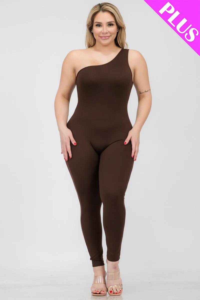 Plus Size Solid Color One Shoulder Jumpsuit (CAPELLA)