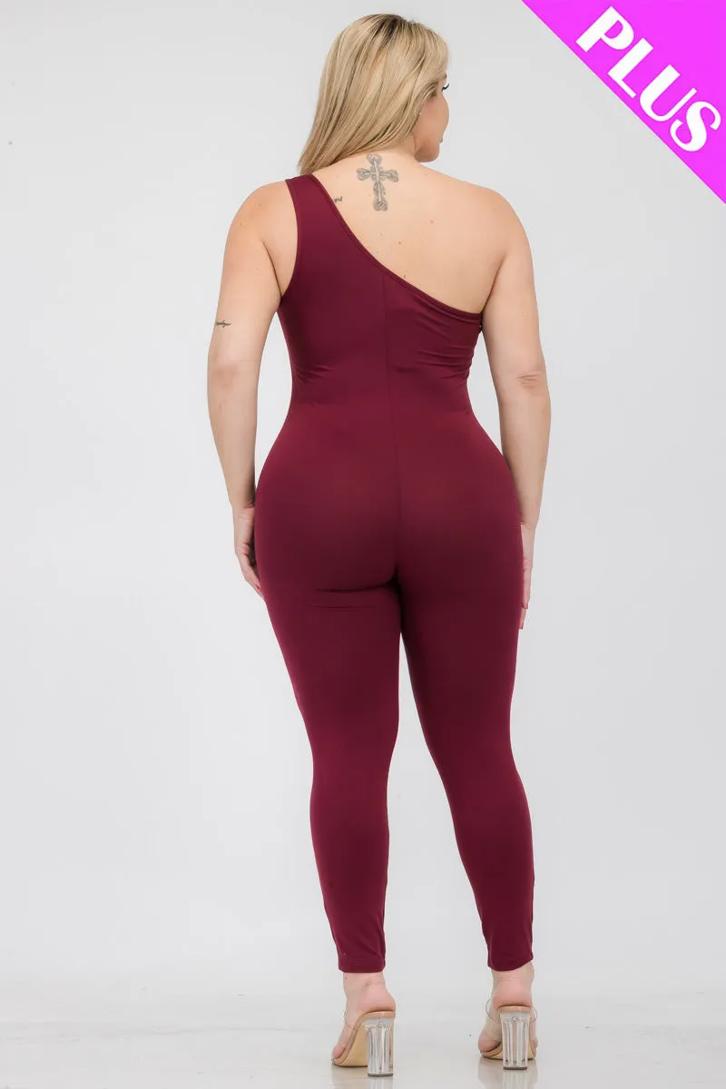 Plus Size Solid Color One Shoulder Jumpsuit (CAPELLA)