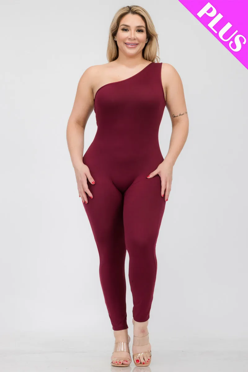 Plus Size Solid Color One Shoulder Jumpsuit (CAPELLA)