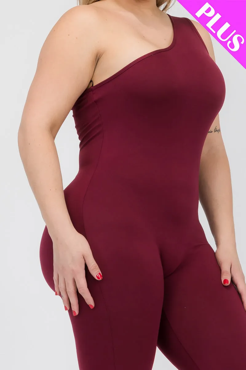 Plus Size Solid Color One Shoulder Jumpsuit (CAPELLA)