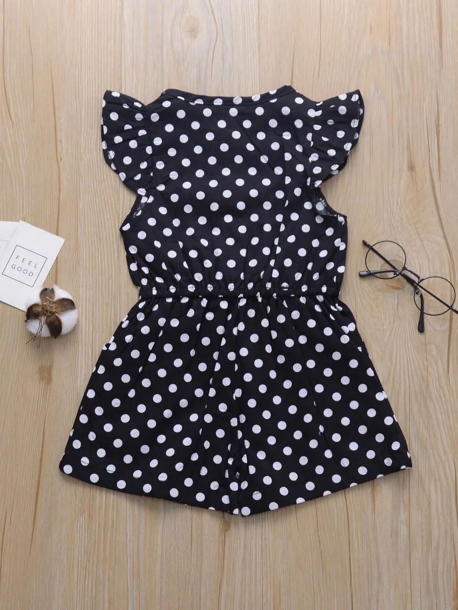 Polka Dots Flutter Sleeve Button Jumpsuit