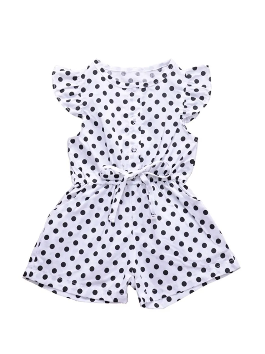Polka Dots Flutter Sleeve Button Jumpsuit
