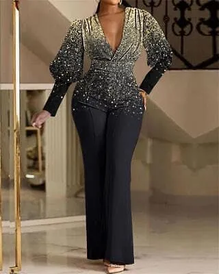 Print Puff Lantern Sleeve High Waist Jumpsuit