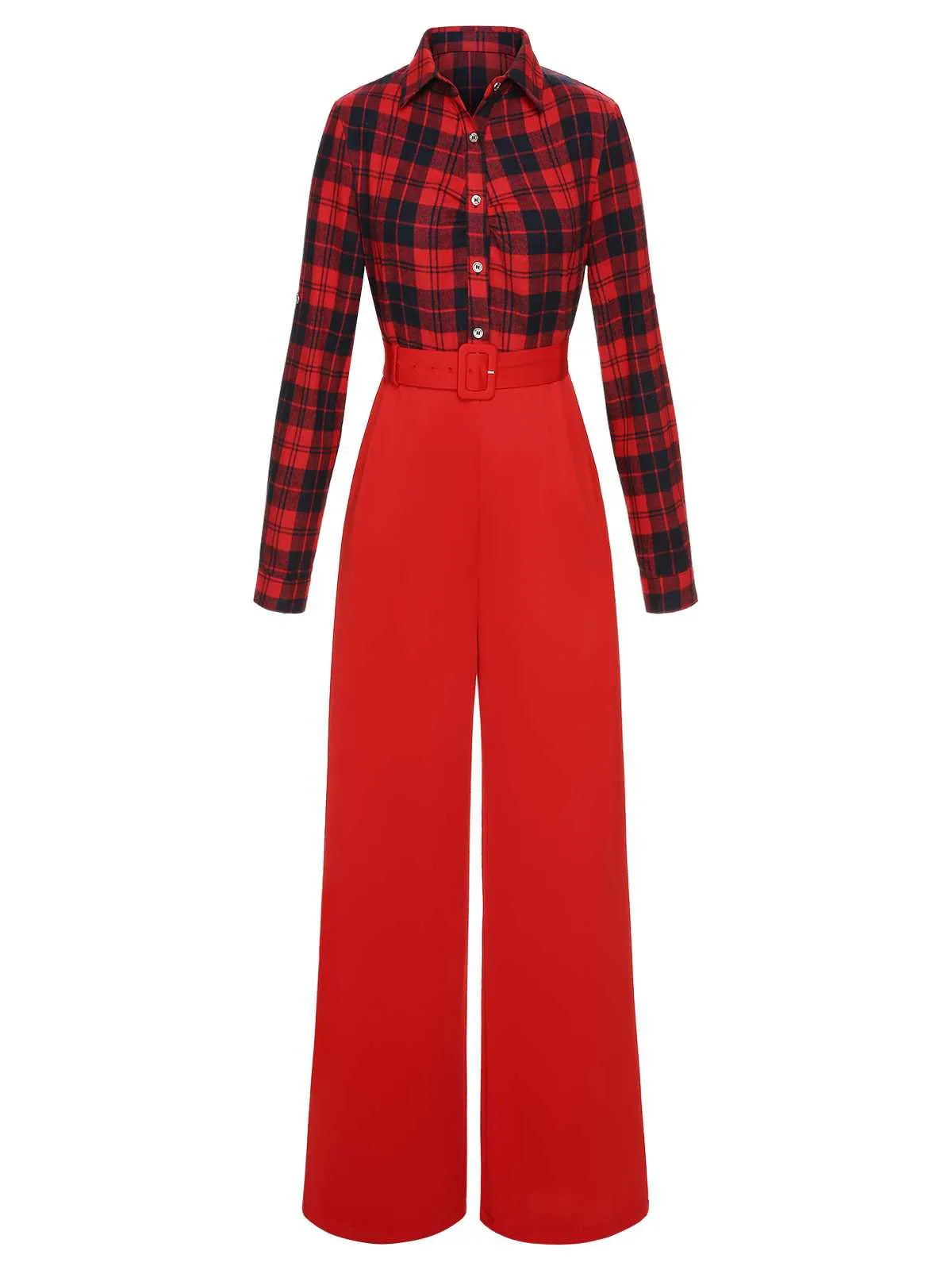 Red 1930s Christmas Plaid Jumpsuit