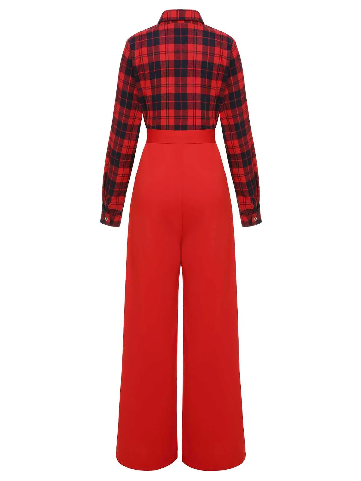 Red 1930s Christmas Plaid Jumpsuit