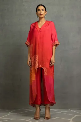 Red Printed High-Low Tunic & Pant Set