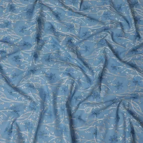 Sapphire Dreams Embroidered Cotton Lawn Fabric - Rich Blue with Silver Motifs, 110cm Width-D18757