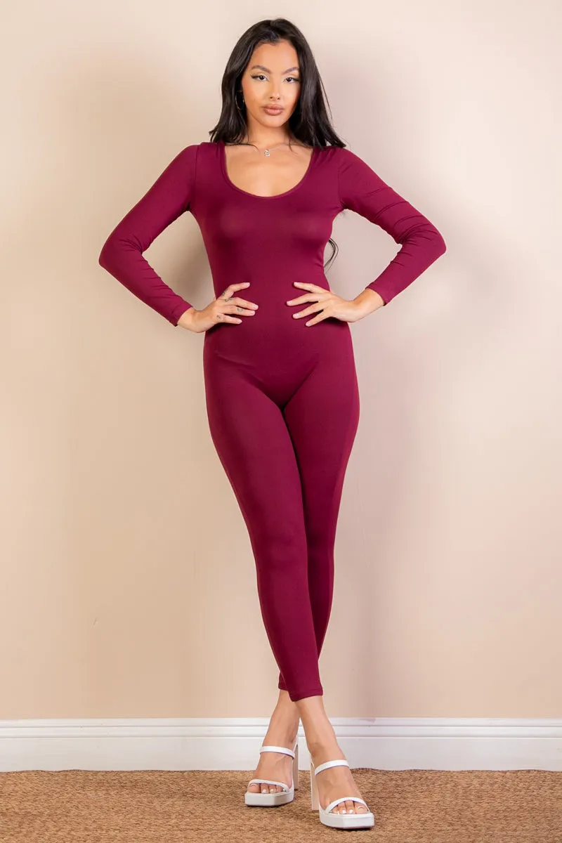 Scoop Neck Long Sleeve Bodycon Jumpsuit (CAPELLA)