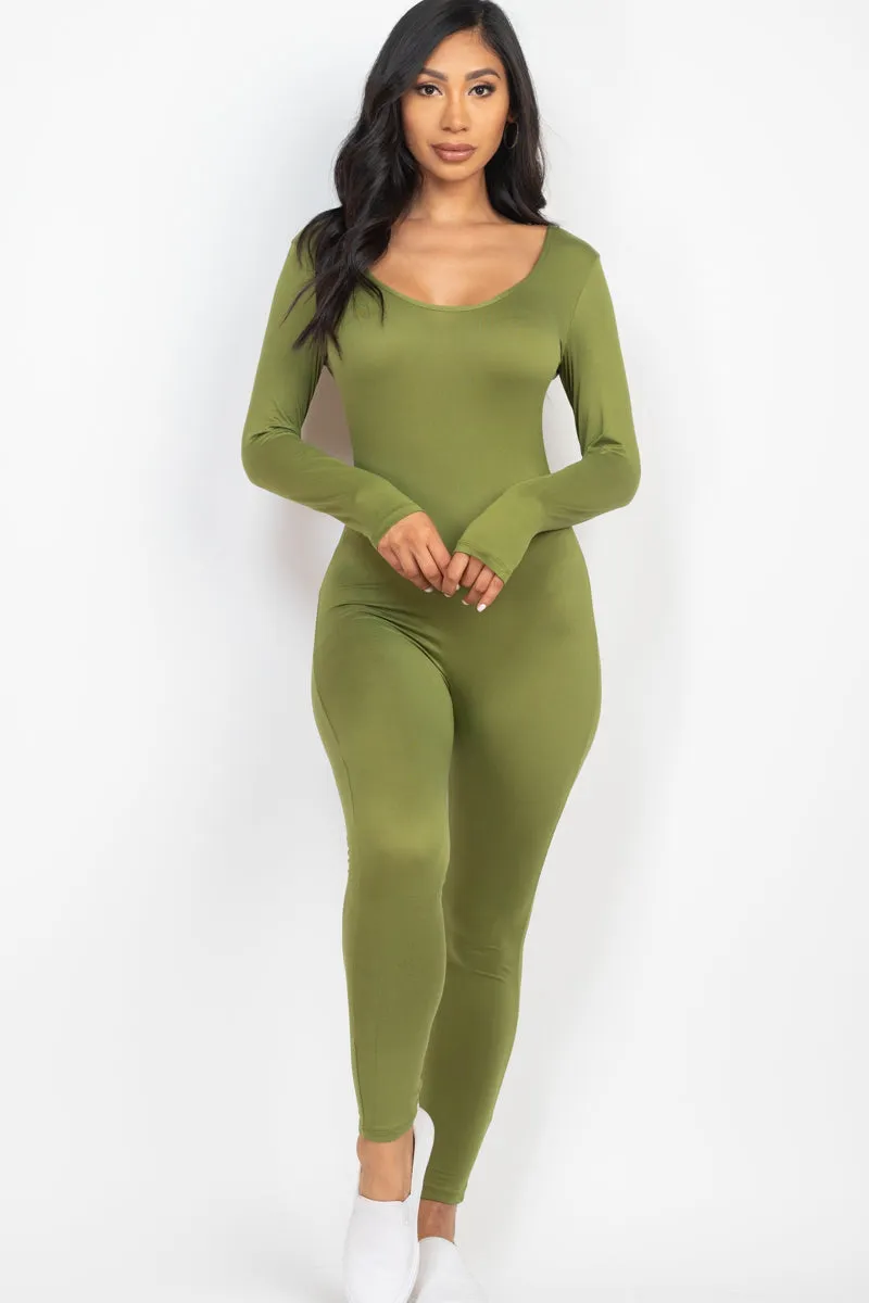 Scoop Neck Long Sleeve Bodycon Jumpsuit (CAPELLA)