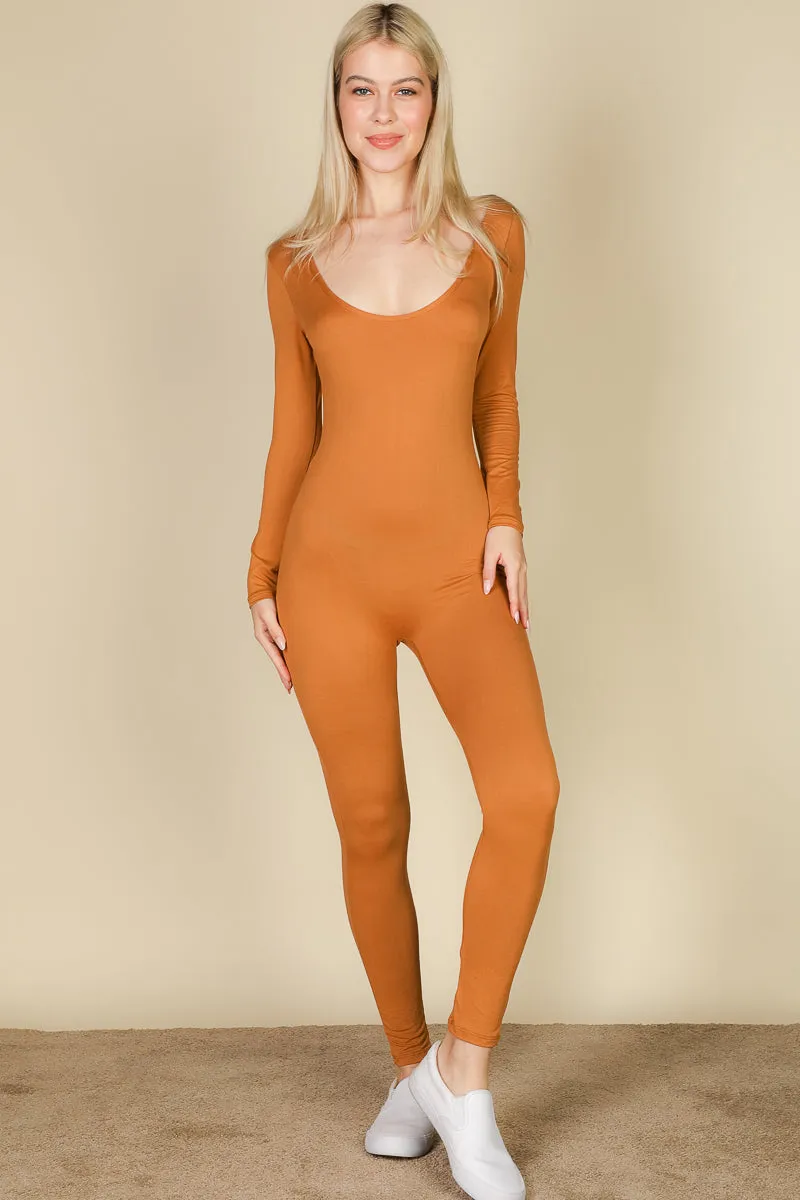 Scoop Neck Long Sleeve Bodycon Jumpsuit (CAPELLA)