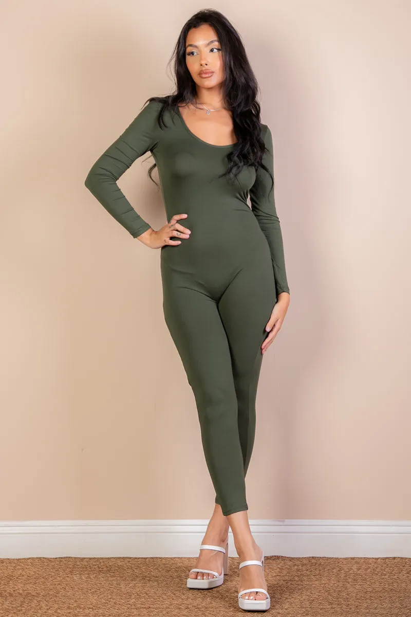 Scoop Neck Long Sleeve Bodycon Jumpsuit (CAPELLA)