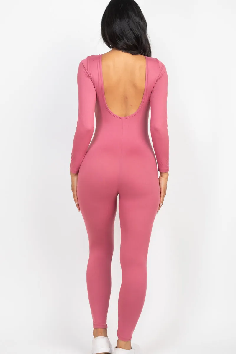 Scoop Neck Long Sleeve Bodycon Jumpsuit (CAPELLA)