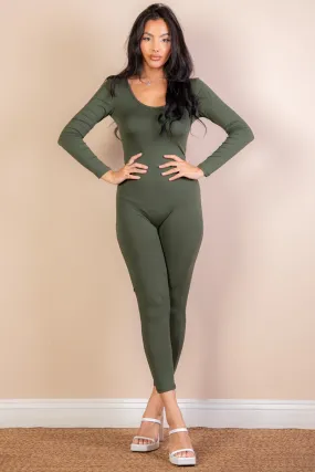 Scoop Neck Long Sleeve Bodycon Jumpsuit (CAPELLA)