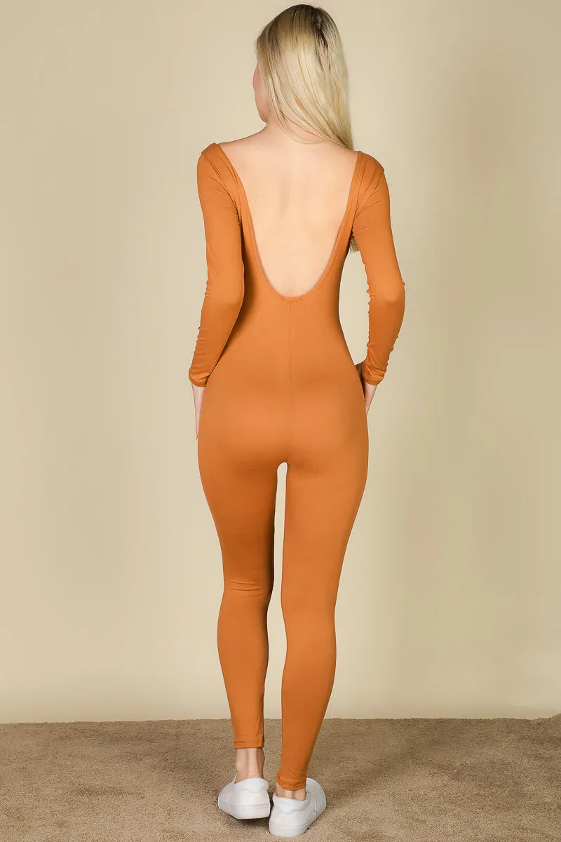 Scoop Neck Long Sleeve Bodycon Jumpsuit (CAPELLA)
