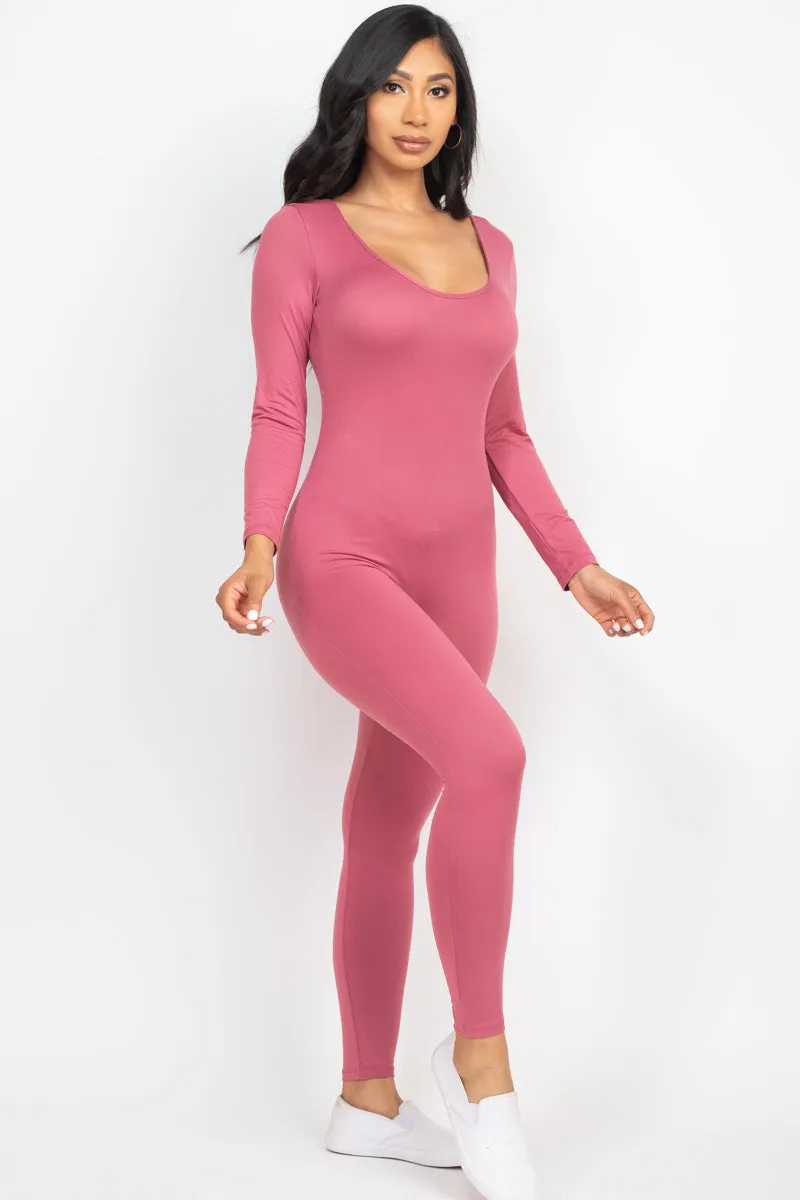 Scoop Neck Long Sleeve Bodycon Jumpsuit (CAPELLA)