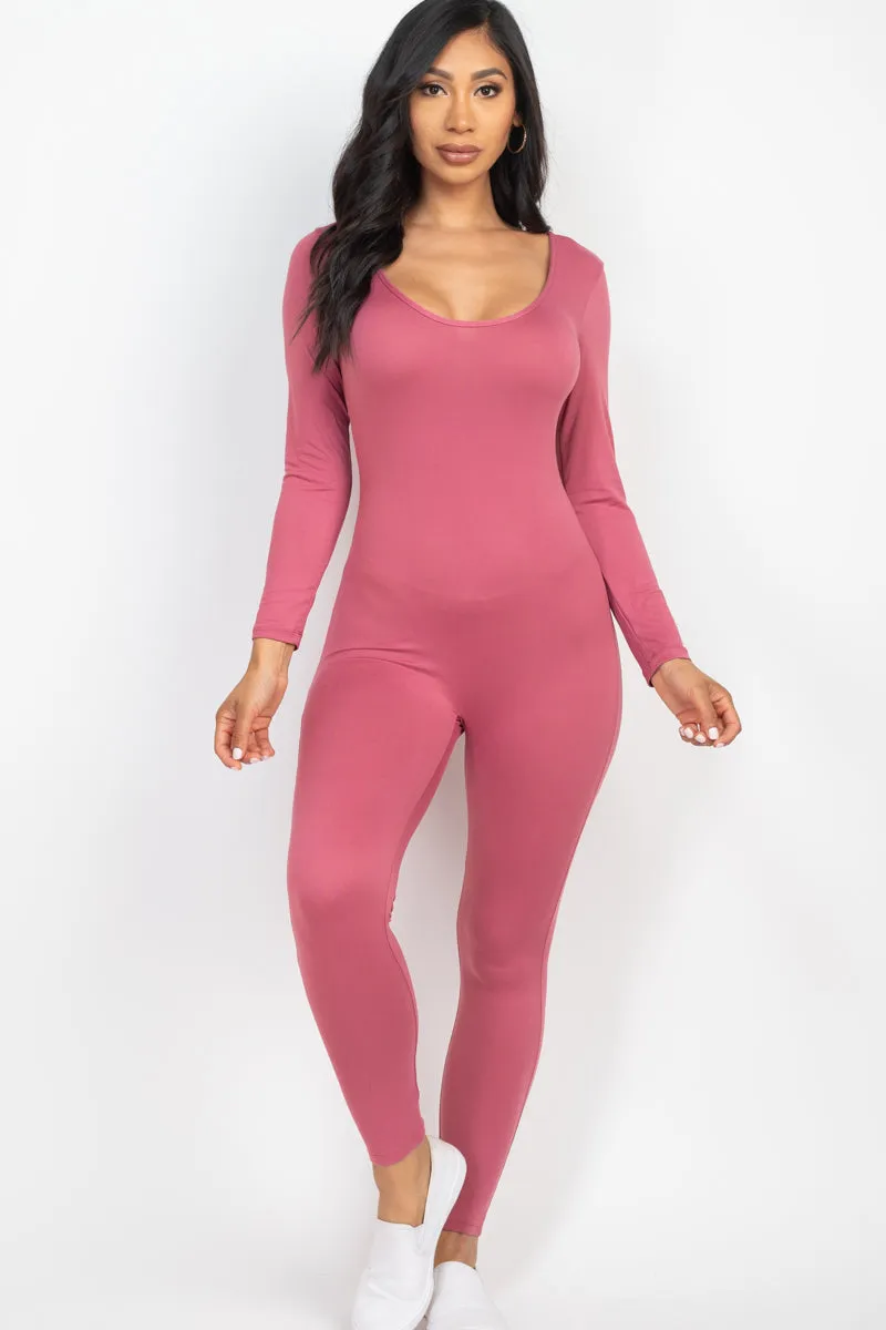 Scoop Neck Long Sleeve Bodycon Jumpsuit (CAPELLA)