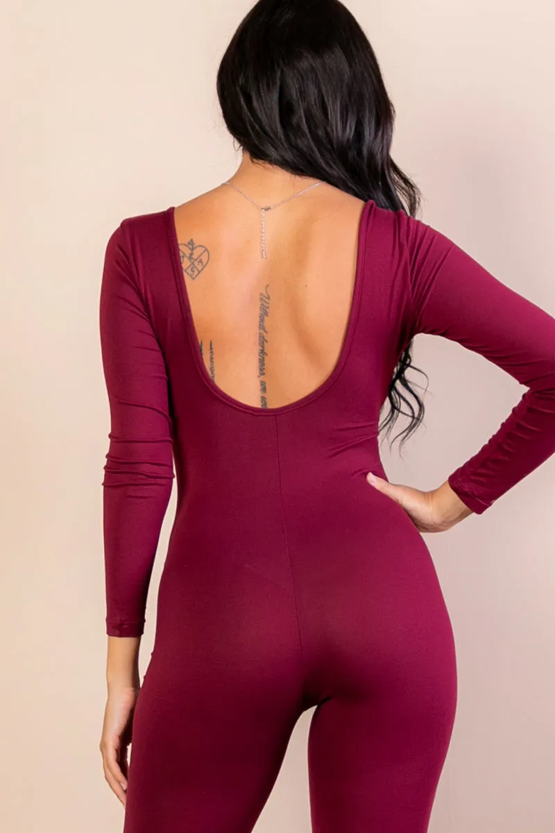 Scoop Neck Long Sleeve Bodycon Jumpsuit (CAPELLA)