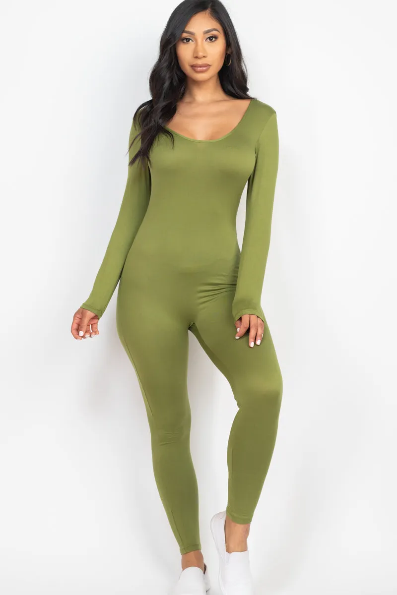 Scoop Neck Long Sleeve Bodycon Jumpsuit (CAPELLA)