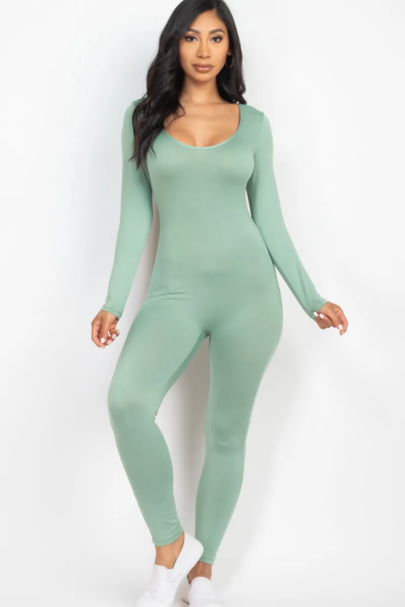 Scoop Neck Long Sleeve Bodycon Jumpsuit (CAPELLA)