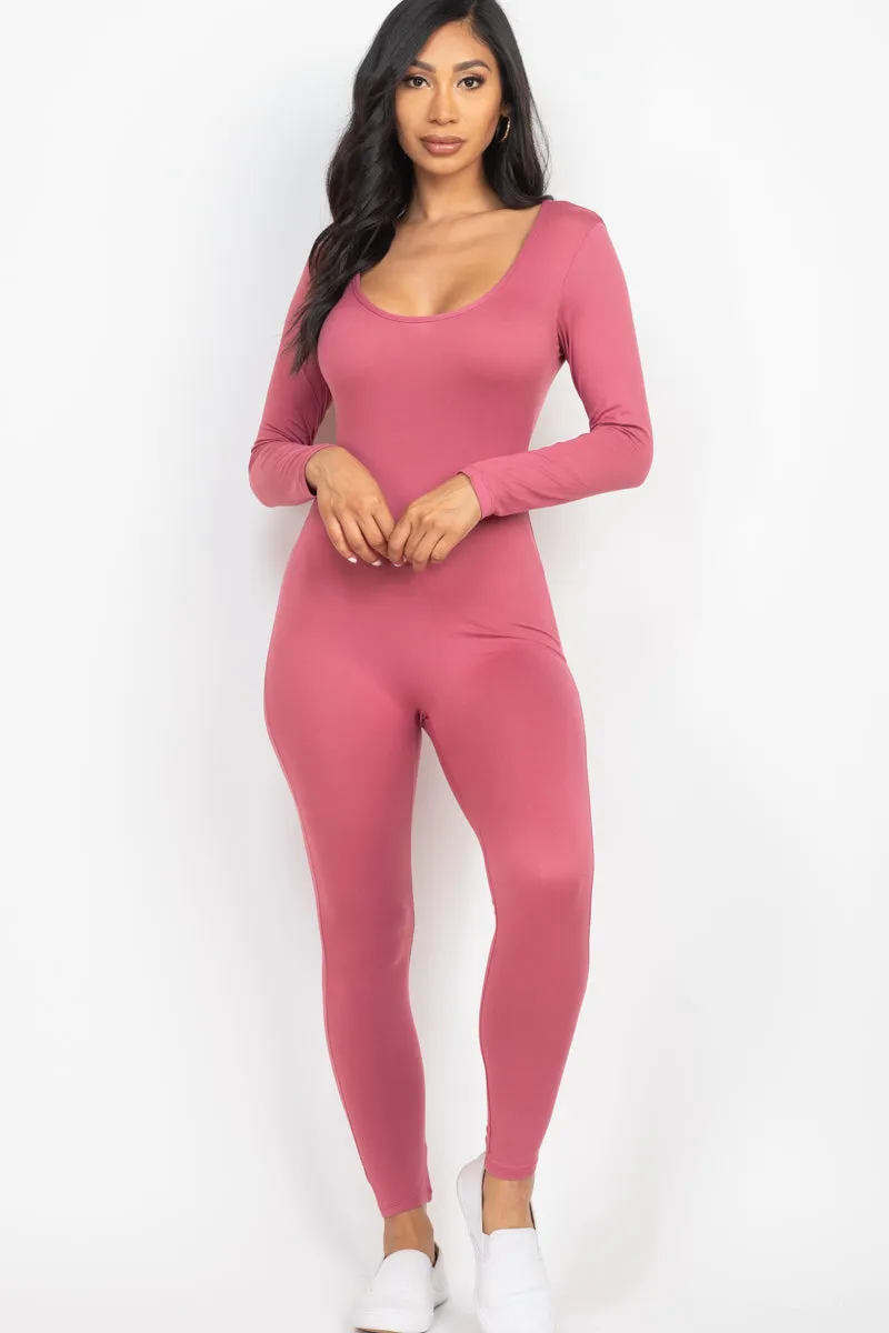 Scoop Neck Long Sleeve Bodycon Jumpsuit (CAPELLA)