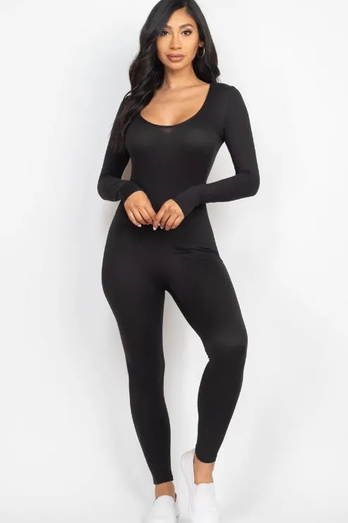 Scoop Neck Long Sleeve Bodycon Jumpsuit