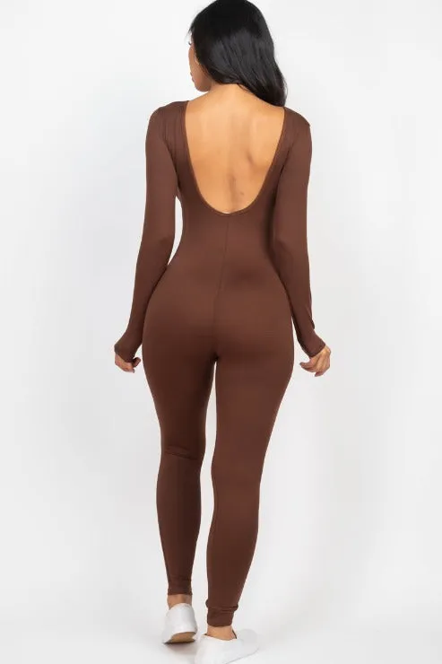 Scoop Neck Long Sleeve Bodycon Jumpsuit