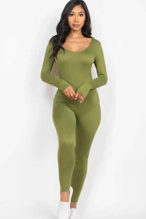Scoop Neck Long Sleeve Bodycon Jumpsuit