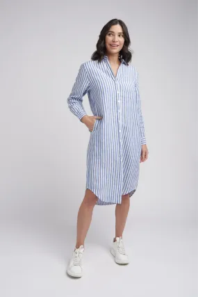 Shirt Maker Stripe Linen Dress Opal/White