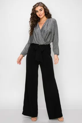 Silver Gliler Wrap Jumpsuit With 3/4 Sleeves