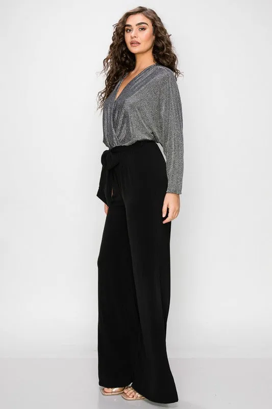 Silver Gliler Wrap Jumpsuit With 3/4 Sleeves