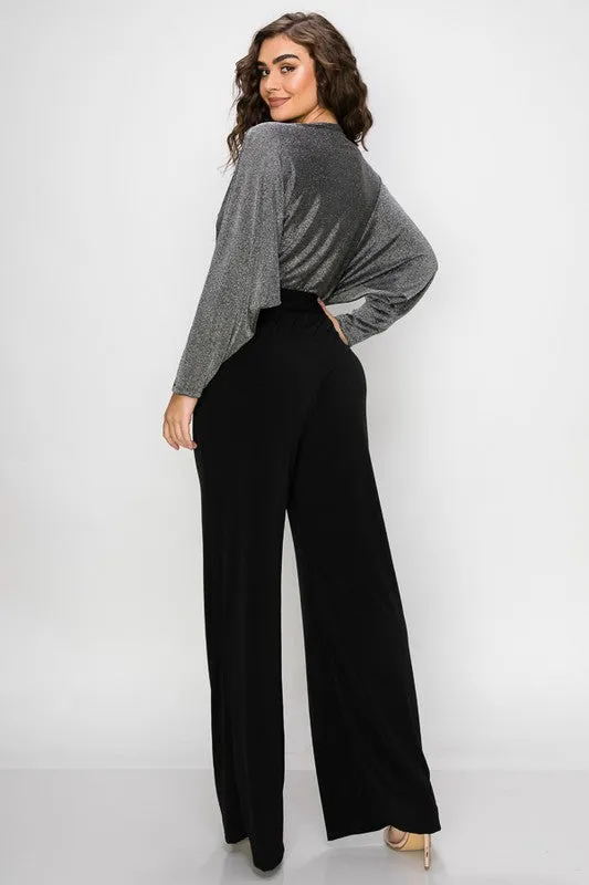 Silver Gliler Wrap Jumpsuit With 3/4 Sleeves