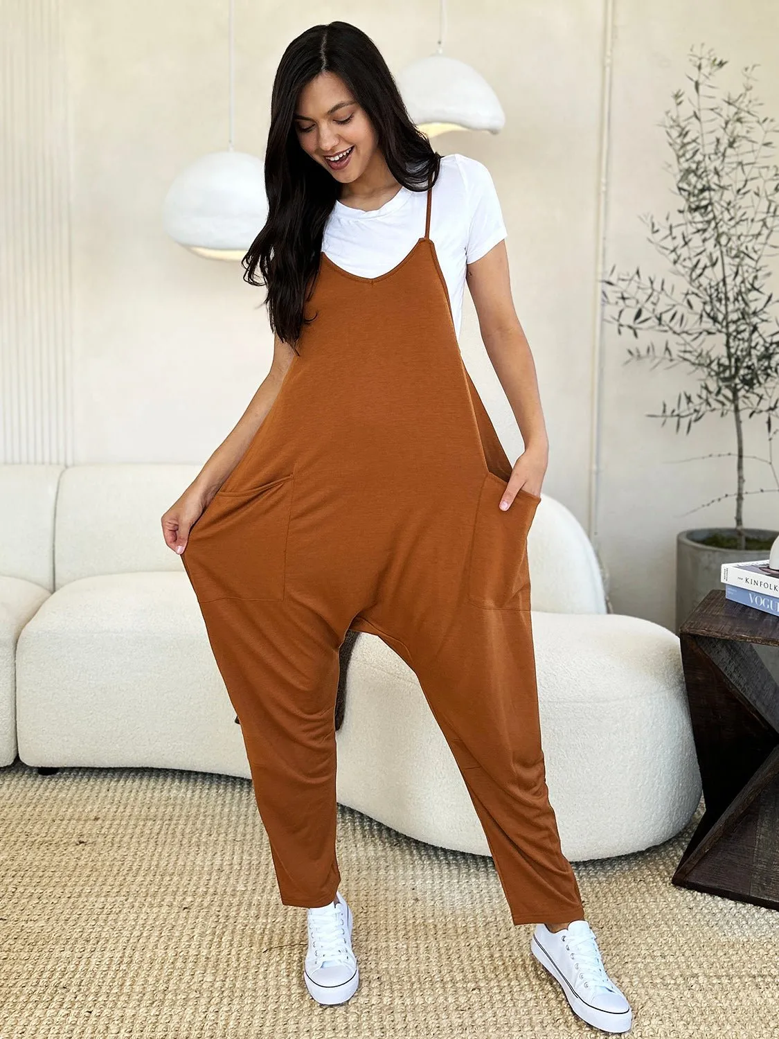 Sleeveless V-Neck Pocketed Jumpsuit - Double Take
