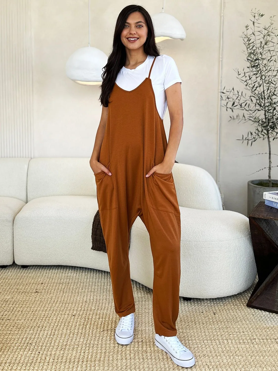 Sleeveless V-Neck Pocketed Jumpsuit - Double Take