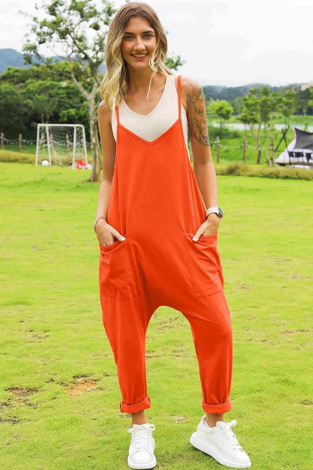 Sleeveless V-Neck Pocketed Jumpsuit - Double Take