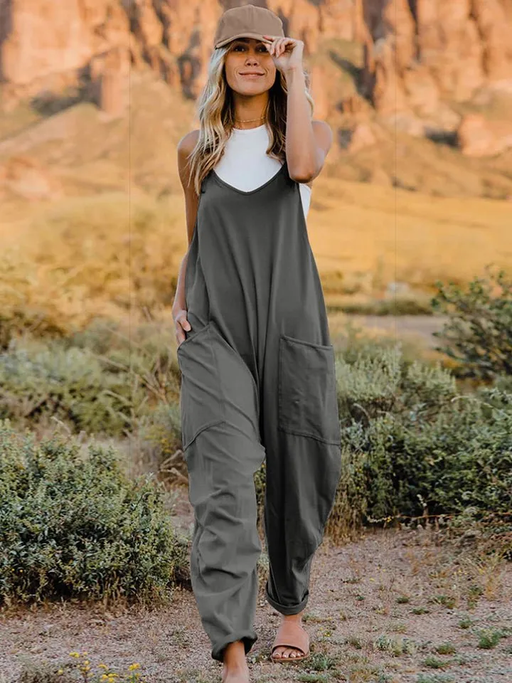 Sleeveless V-Neck Pocketed Jumpsuit - Double Take