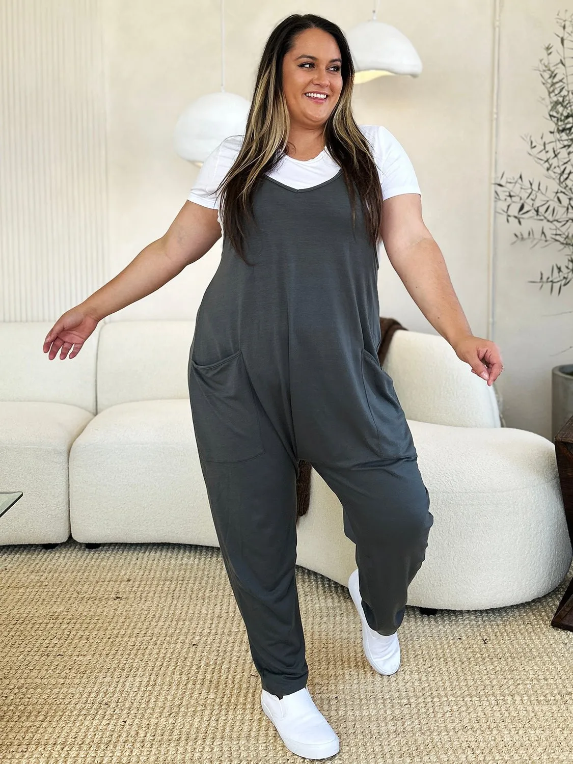 Sleeveless V-Neck Pocketed Jumpsuit - Double Take