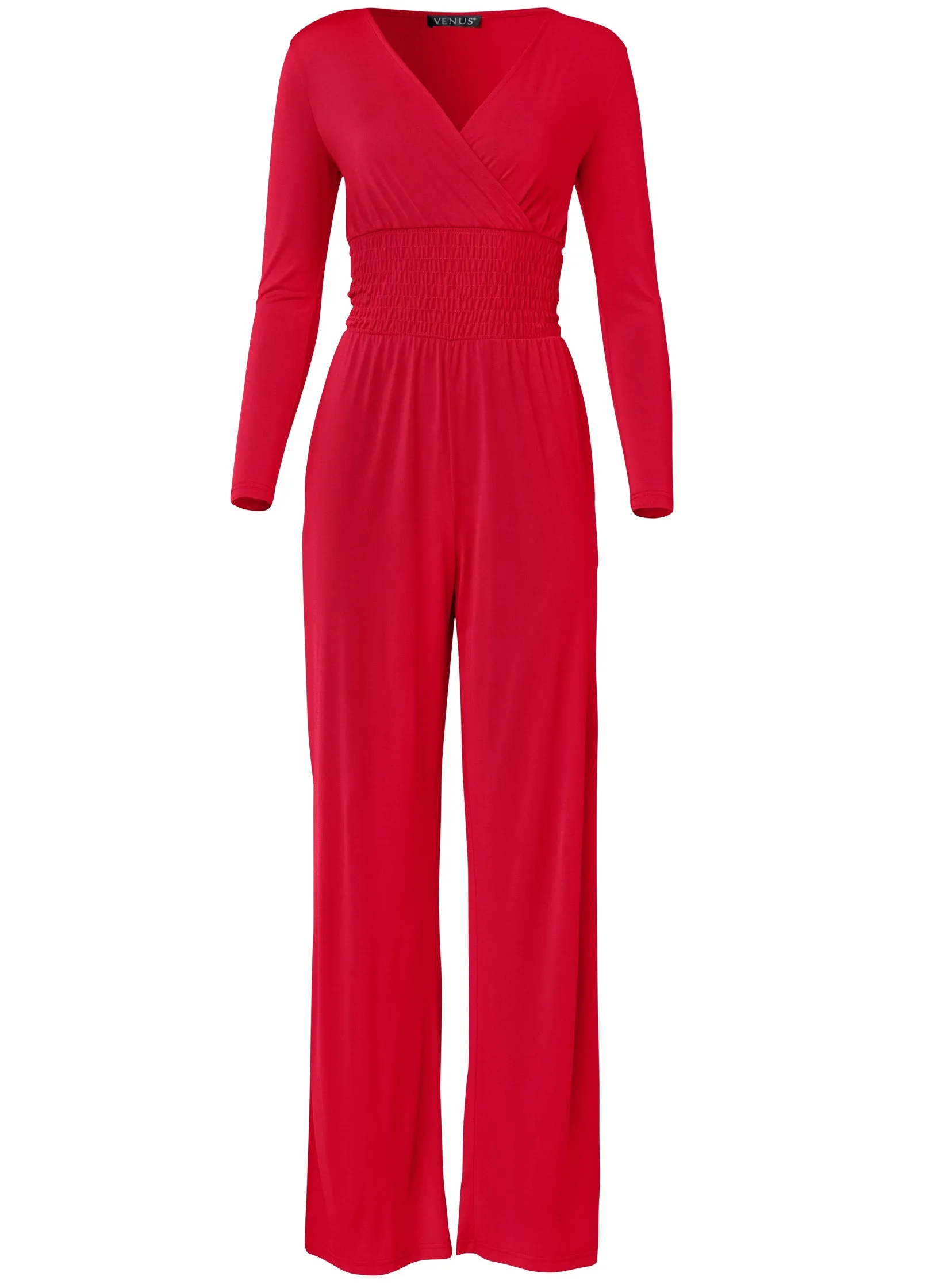 Smocked Waist Jumpsuit - Red