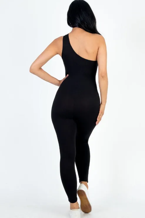 Solid Color One Shoulder Jumpsuit