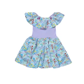 Spring Flowers Mixed Fabric Ruffle Dress