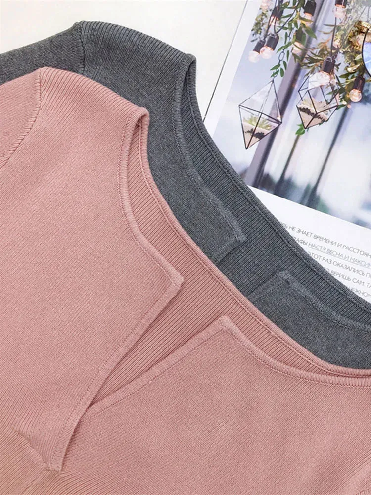 Spring Women Sweater Knitwear V-neck Basic Base Shirt Top Pure Color All-match Knitwear Autumn Winter B-089