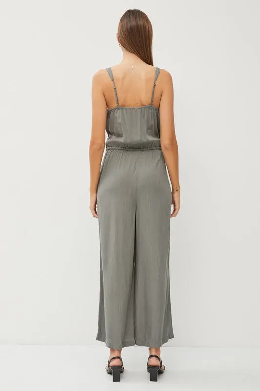 Spruce Sweetheart Neckline Wide Leg Jumpsuit