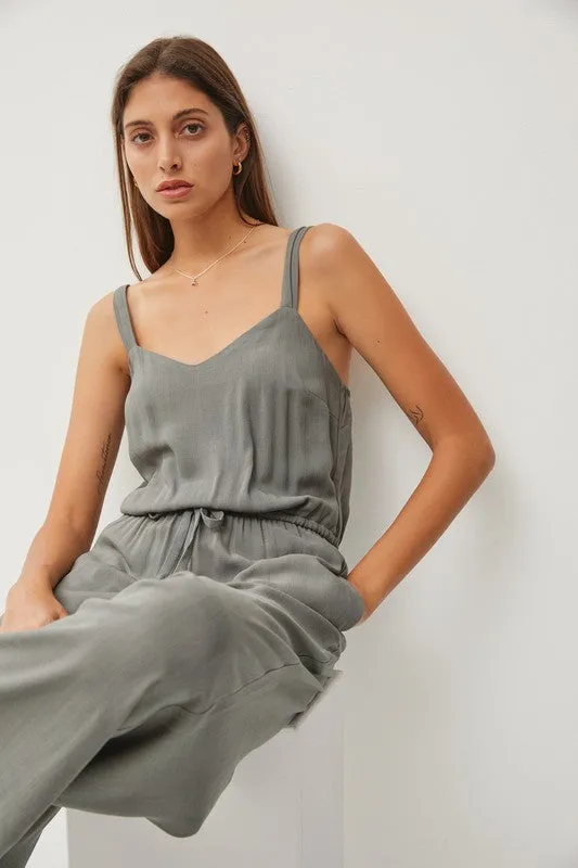 Spruce Sweetheart Neckline Wide Leg Jumpsuit