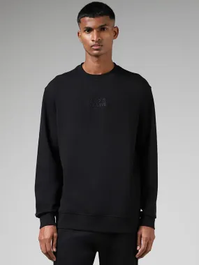 Studiofit Black Embroidered Cotton Blend Relaxed-Fit Sweatshirt
